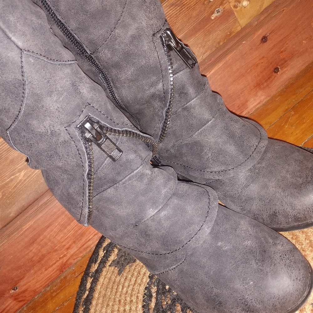 2 Lips Too Over the knee black suede lace up boots